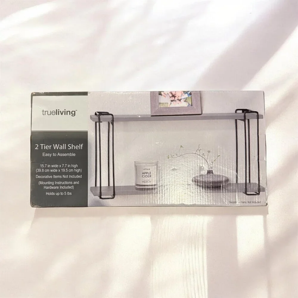 Trueliving 2 Tier Wall Shelf Grey and Black (15.7x7.7